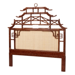 bali & pari Tamiko Marbled Tortoise Rattan Freestanding Headboard - Pagoda Inspired Standalone Headboard with Handwoven Panel, Queen
